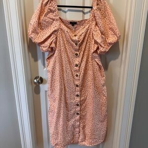 J.Crew Leopard Print Midi Dress XL Puff Sleeve Button Front Belted